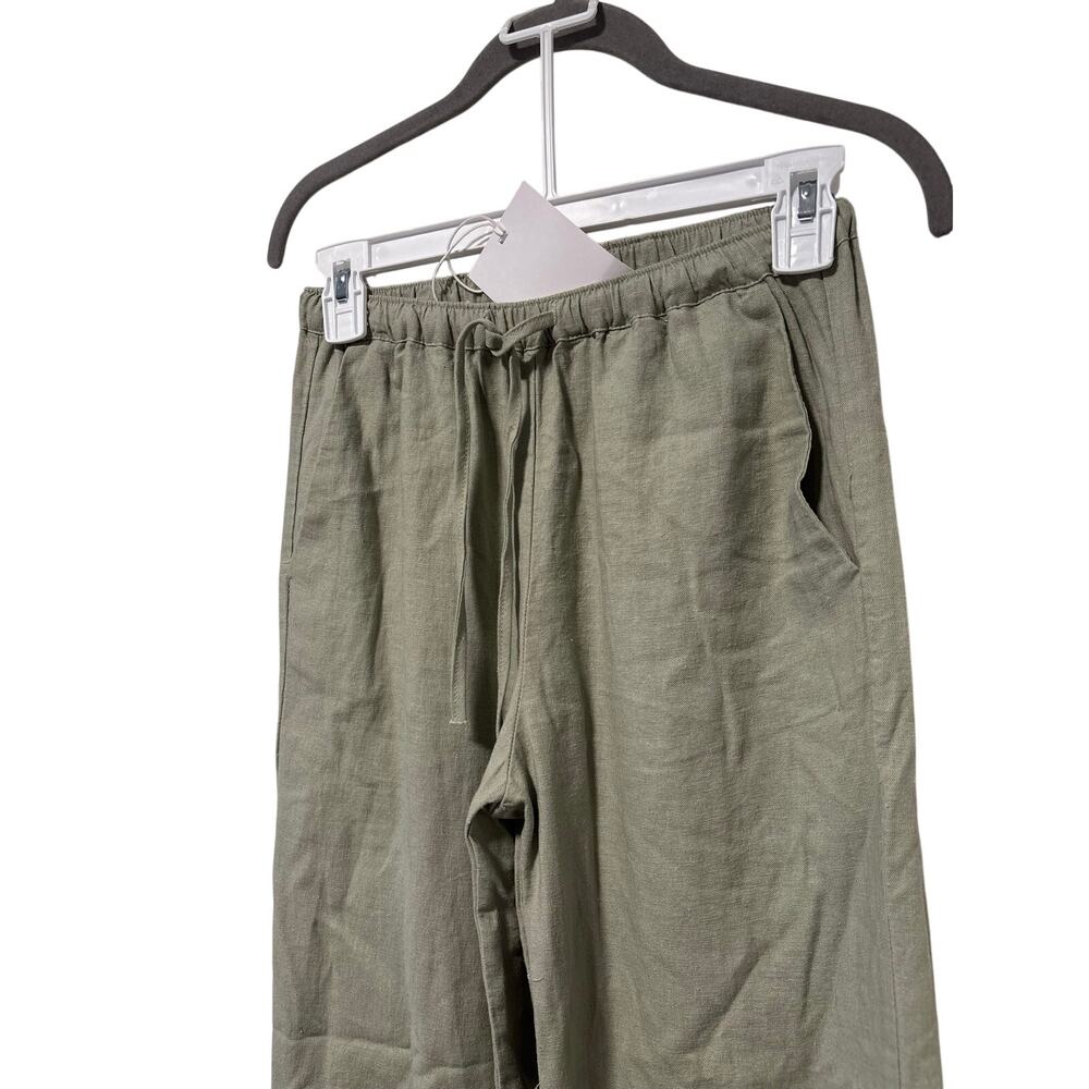 Pull&Bear Linen Blend Drawstring Pants Women’s XS Sage Green Wide Leg NWT - Picture 3 of 6
